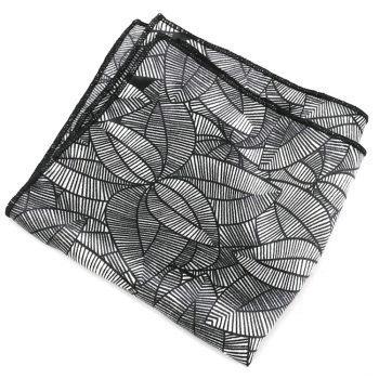 Silver With Black Geometric Leaves Pocket Square