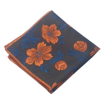 Dark Brown With Orange & Blue Floral Pocket Square