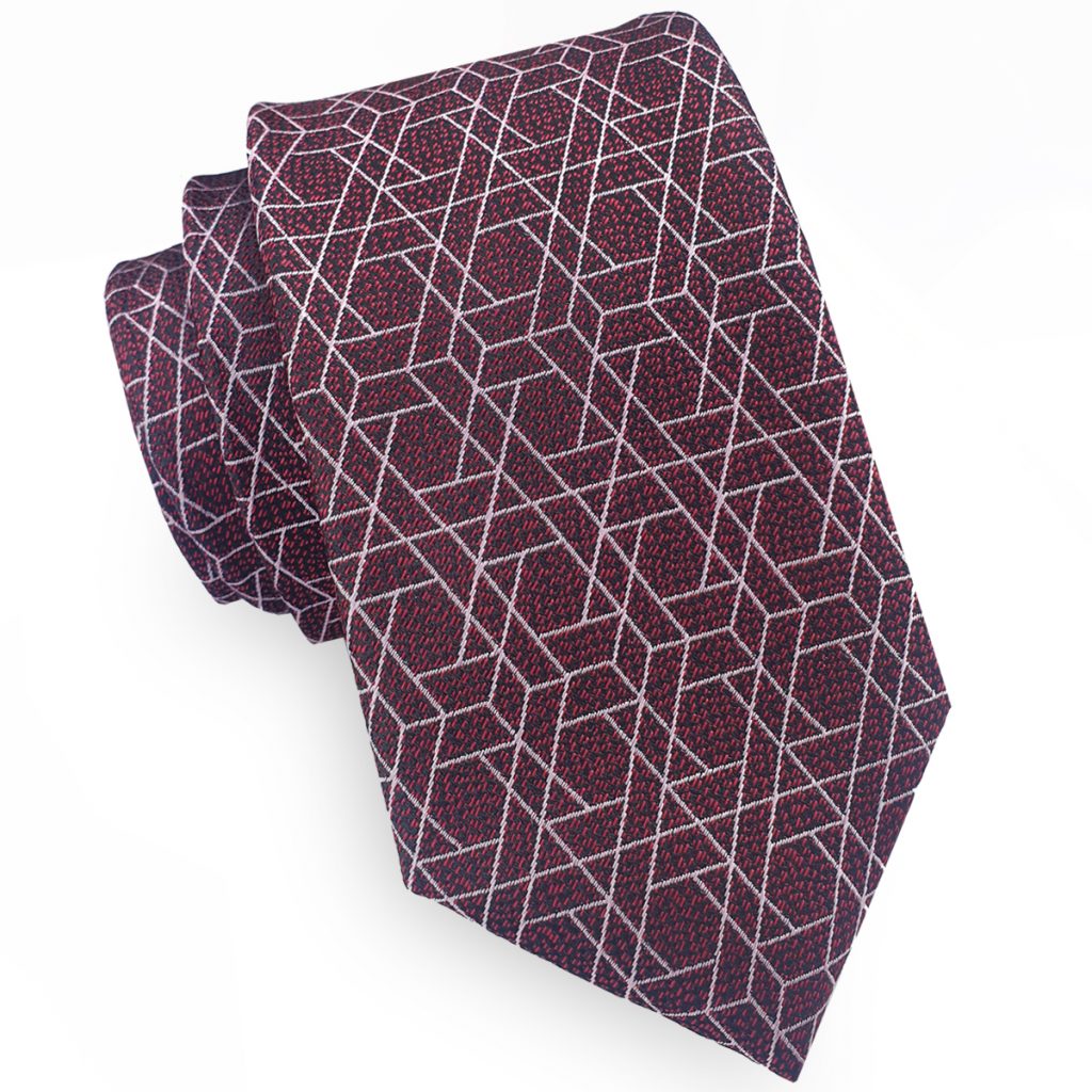 Dark Red with Hexagonal Pattern Slim Tie