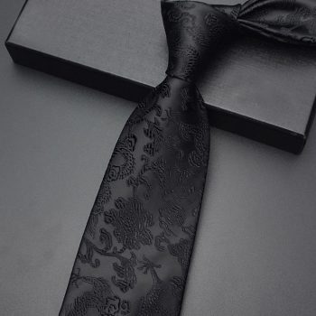 Black Embossed Dragons Hong Kong Style Tie
