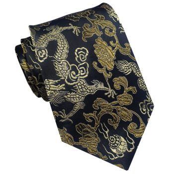 Black With Gold Dragons Hong Kong Style Tie