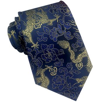 Dark Blue And Gold Dragons Hong Kong Style Tie