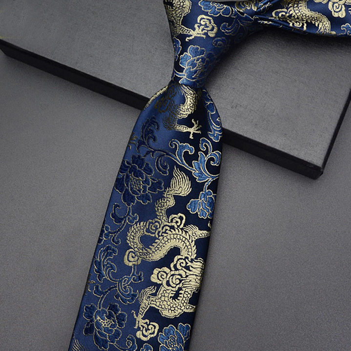 Dark Blue and Gold Dragons Hong Kong Style Tie