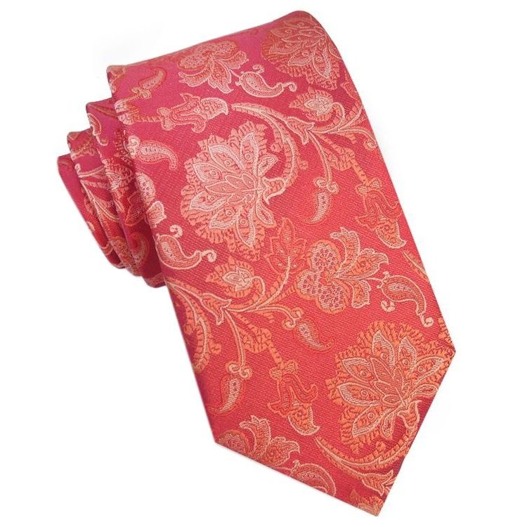 Red with Gold Oriental Floral Slim Tie