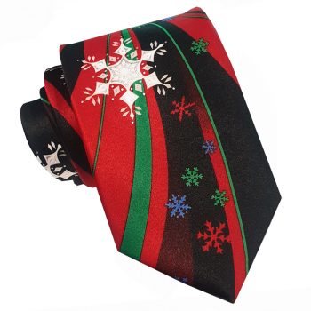 Black, Red & Green Snowflakes Chrismas Tie