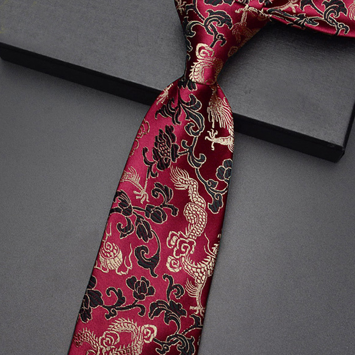Red, Black & Gold Embossed Dragons Hong Kong Style Tie