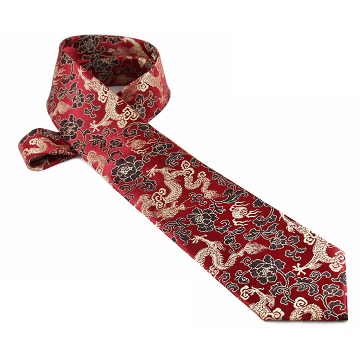 Red, Black & Gold Embossed Dragons Hong Kong Style Tie