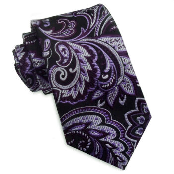 Black With Shades Of Purple Floral Paisley Slim Tie