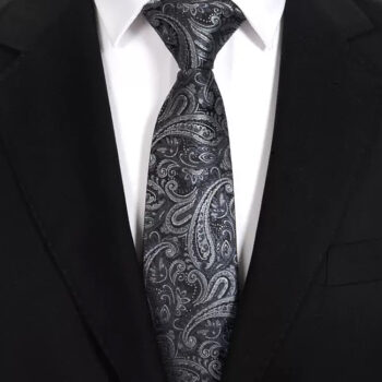 Black & Silver Paisley Mens Tie