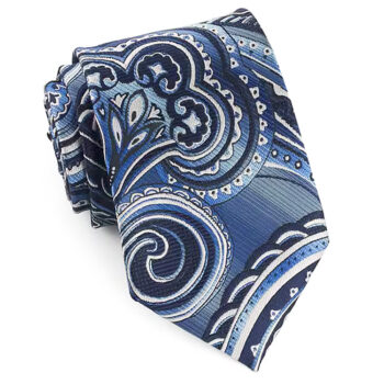 Light Blue, Royal Blue & White Paisley Tie