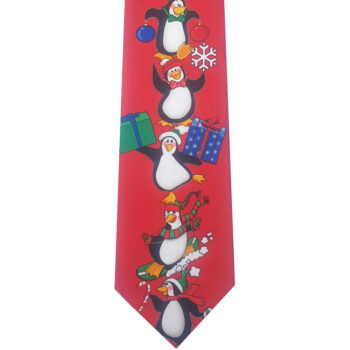 Red Christmas Penguins Tie